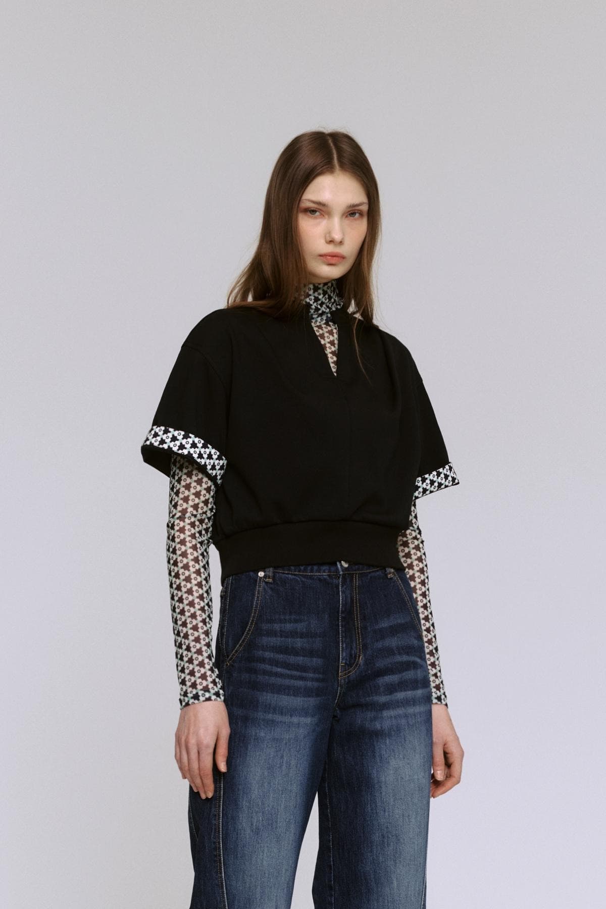 Roll-up Sleeve Sweatshirt (BLACK) — vue 7