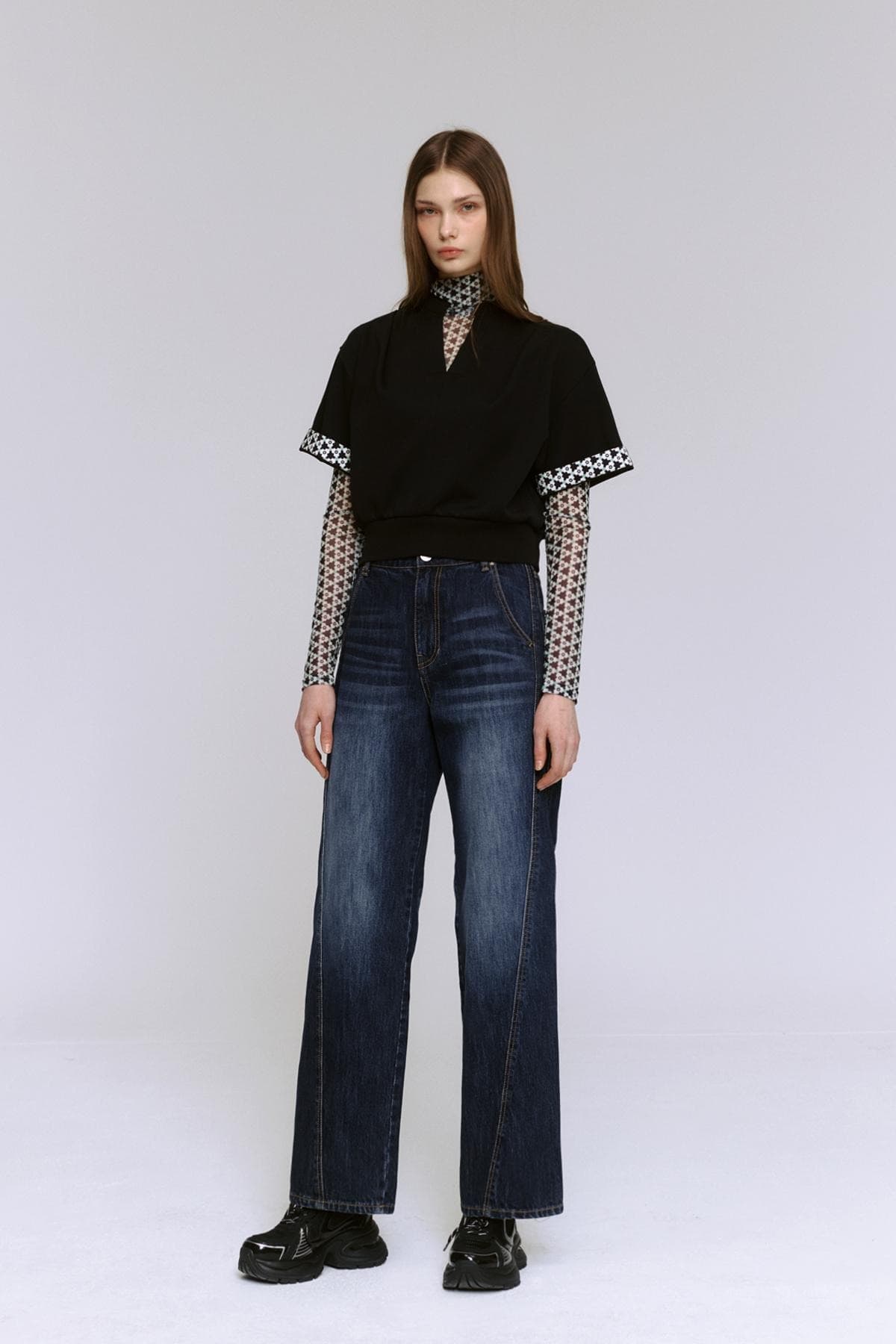 Roll-up Sleeve Sweatshirt (BLACK) — vue 8