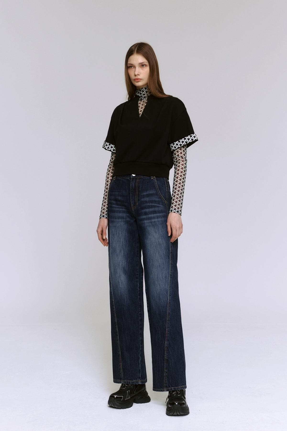 Roll-up Sleeve Sweatshirt (BLACK) — vue 9