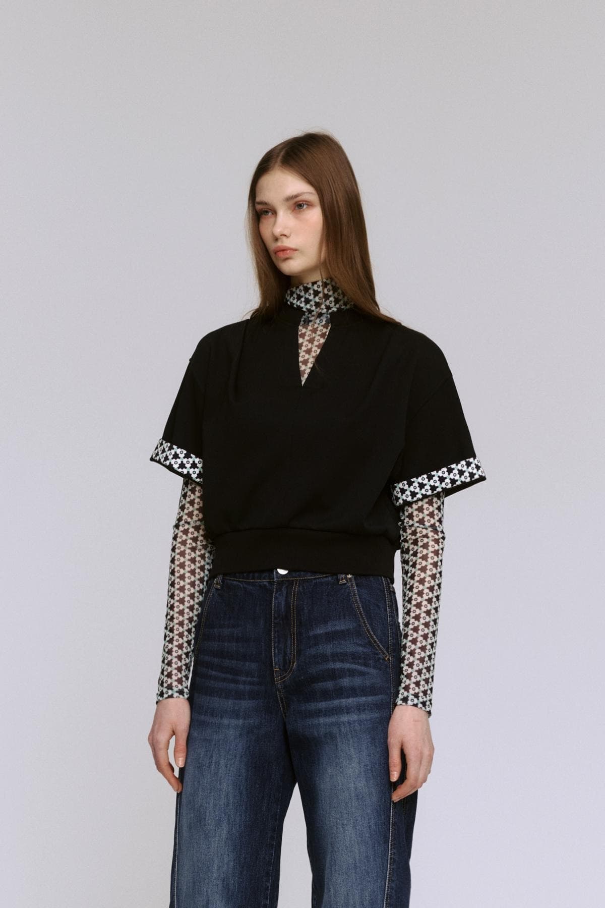 Roll-up Sleeve Sweatshirt (BLACK) — vue 10