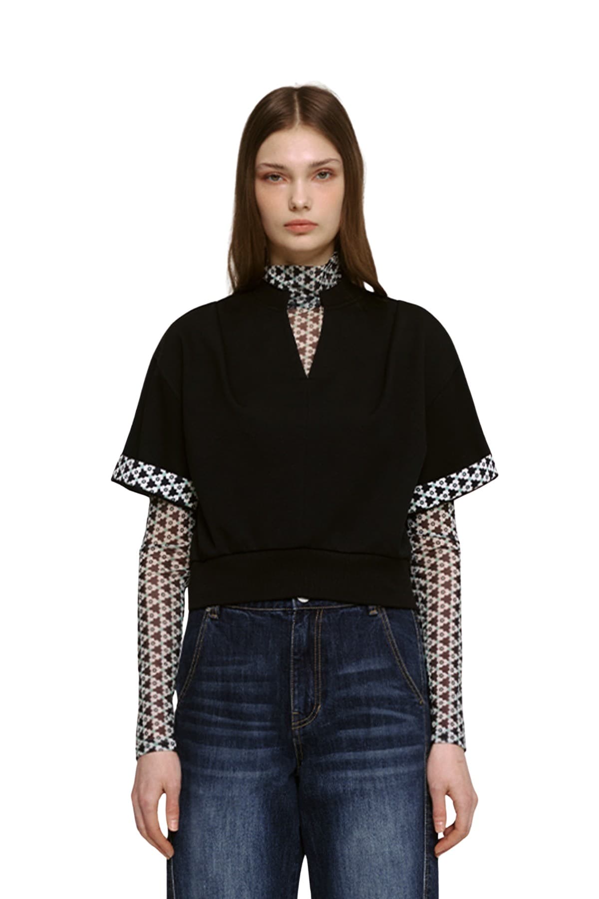 Roll-up Sleeve Sweatshirt (BLACK) — vue 1