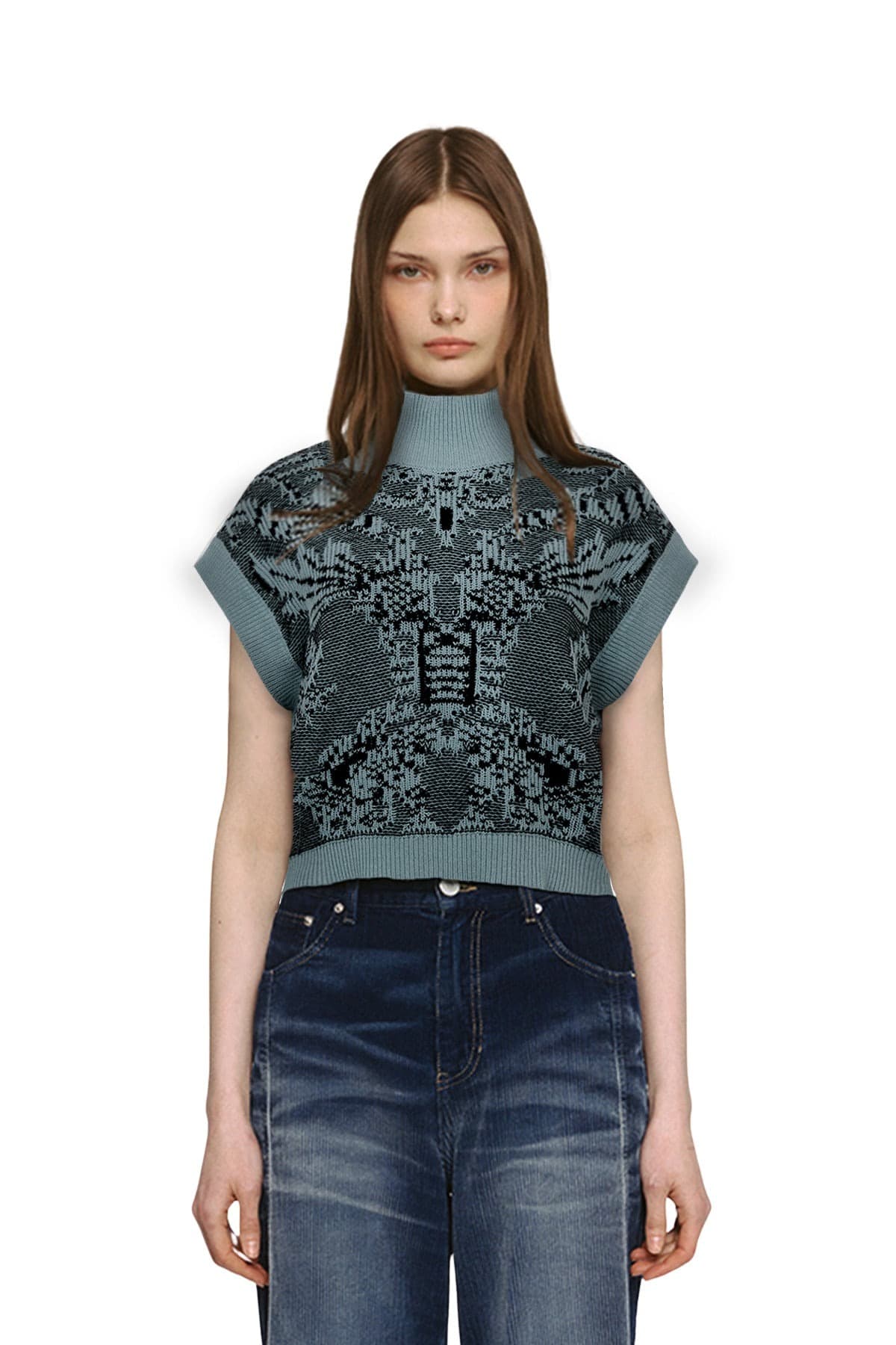 Jacquard Turtle-neck Vest (BL) — vue 1