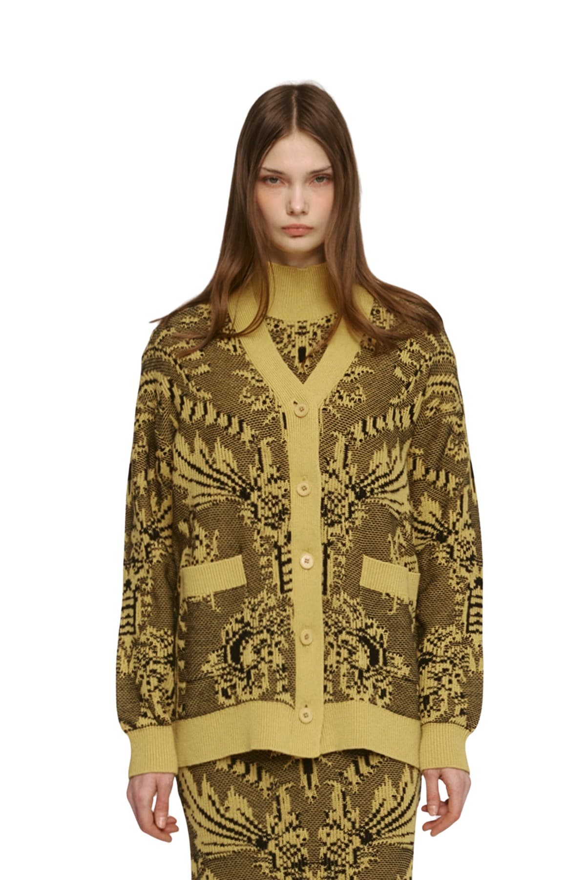 Jacquard V-Nneck Cardigan (YE) — vue 5