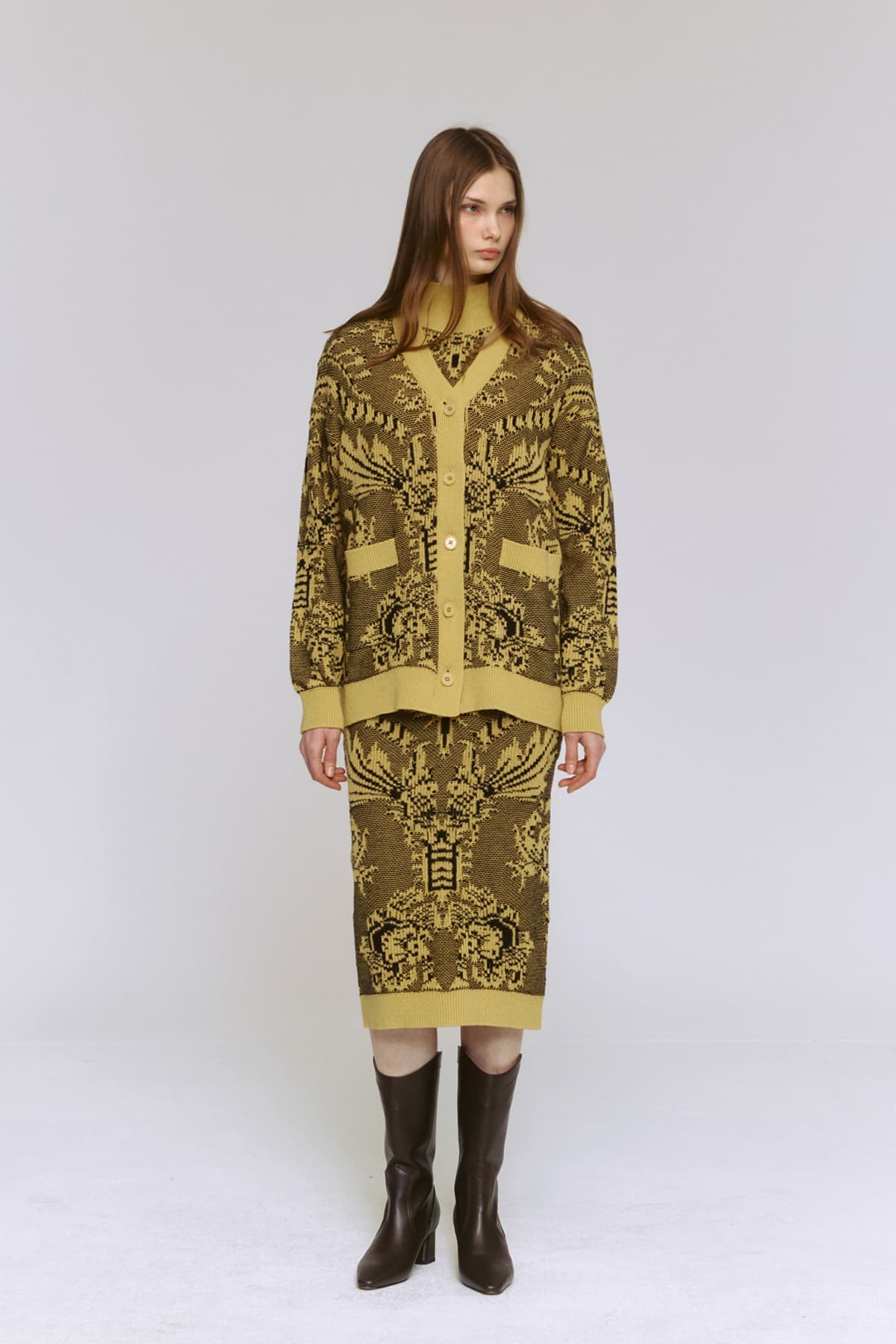 Jacquard V-Nneck Cardigan (YE) — vue 6