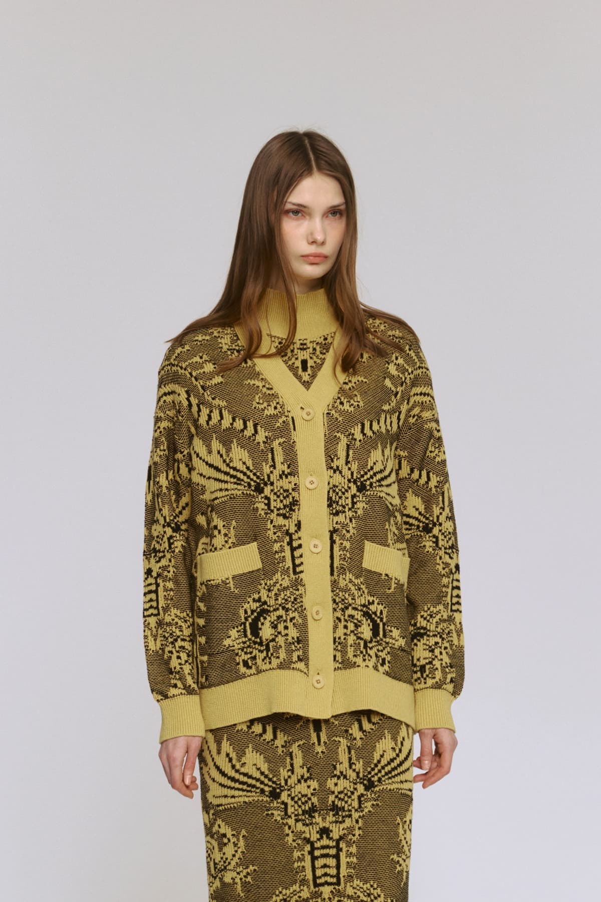 Jacquard V-Nneck Cardigan (YE) — vue 7