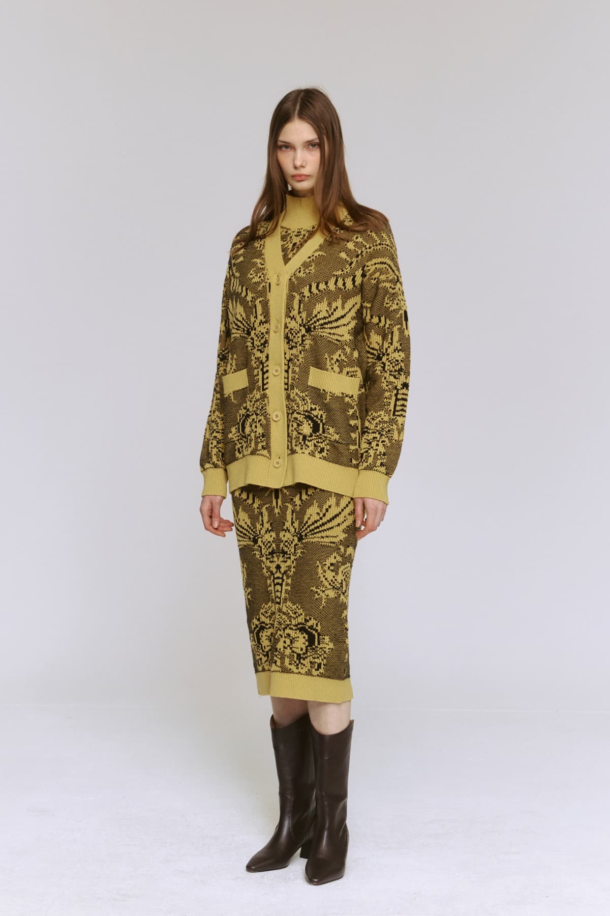 Jacquard V-Nneck Cardigan (YE) — vue 8