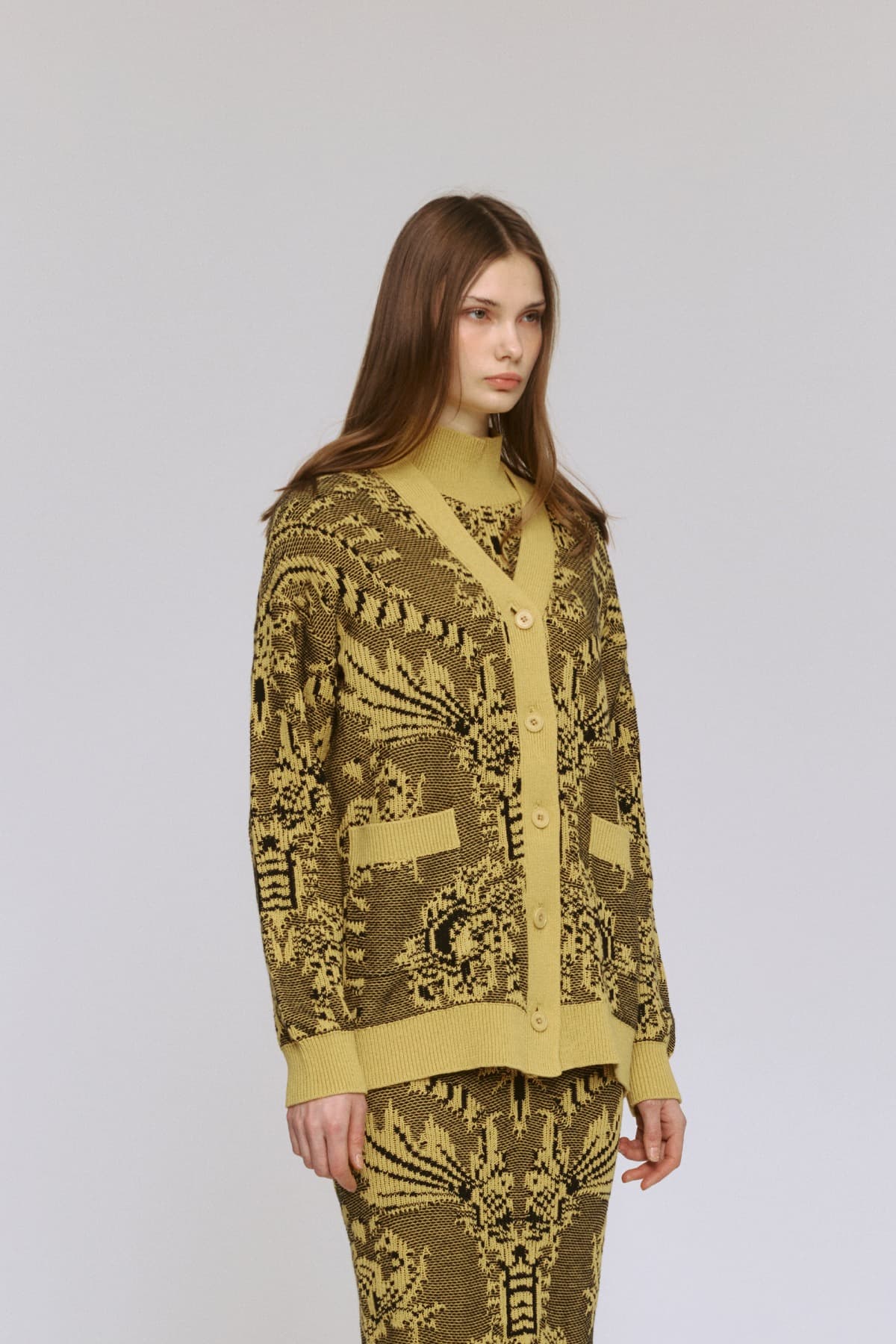 Jacquard V-Nneck Cardigan (YE) — vue 9