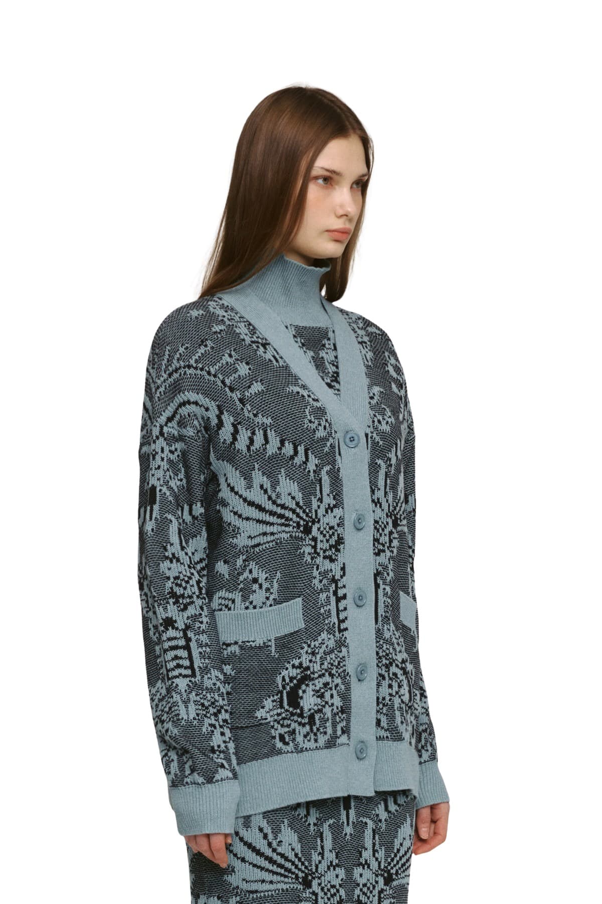 Jacquard V-Nneck Cardigan (BL) — vue 3