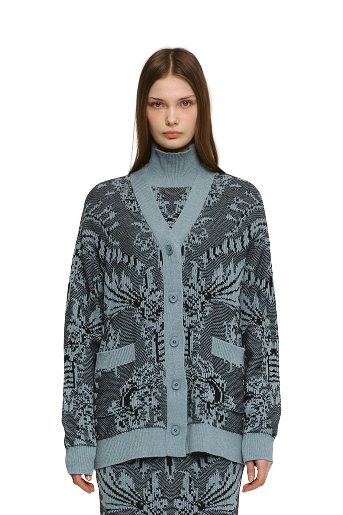 Jacquard V-Nneck Cardigan (BL) — vue 1