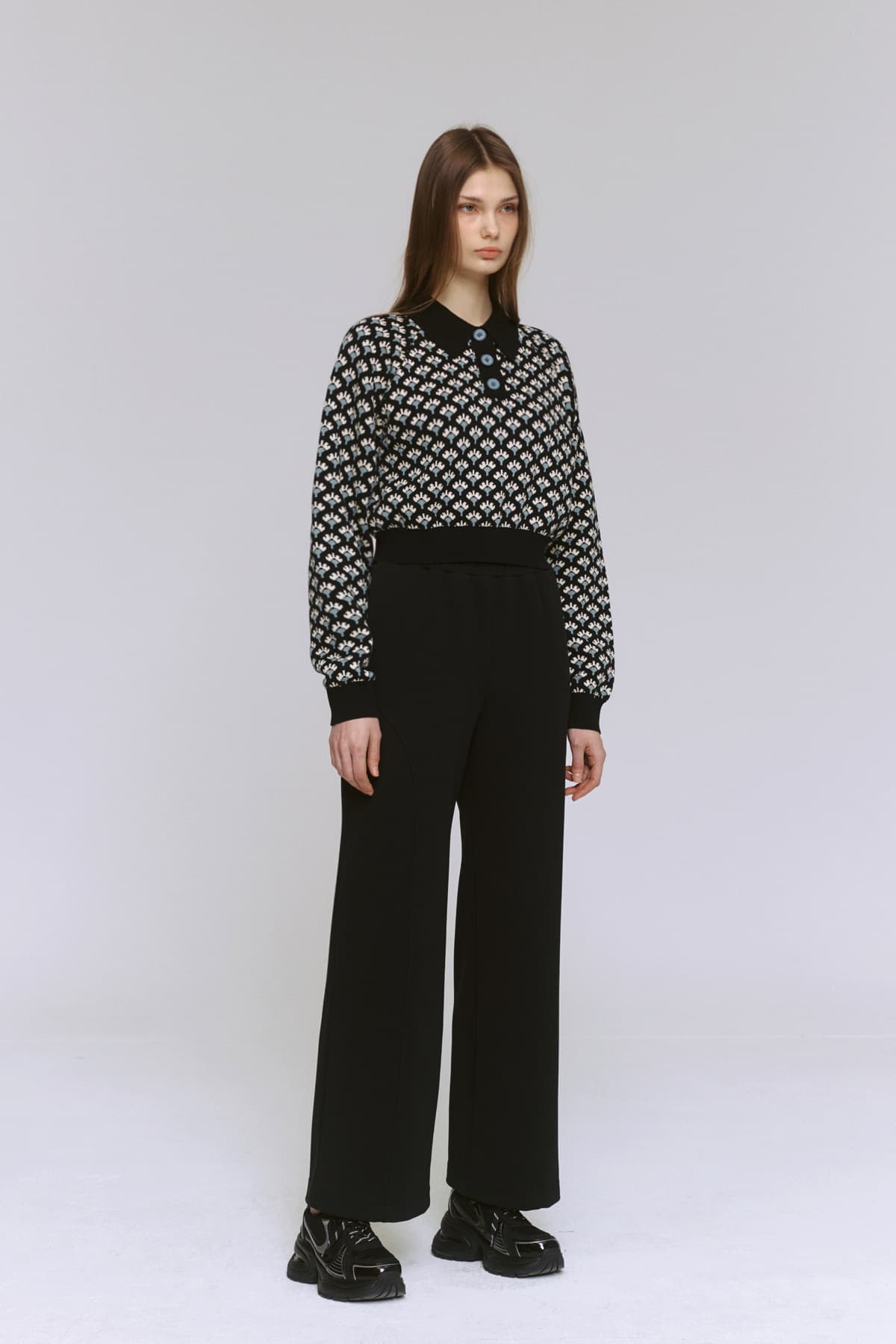 Jacquard Raglan Collar T-Shirt (BK) — vue 11