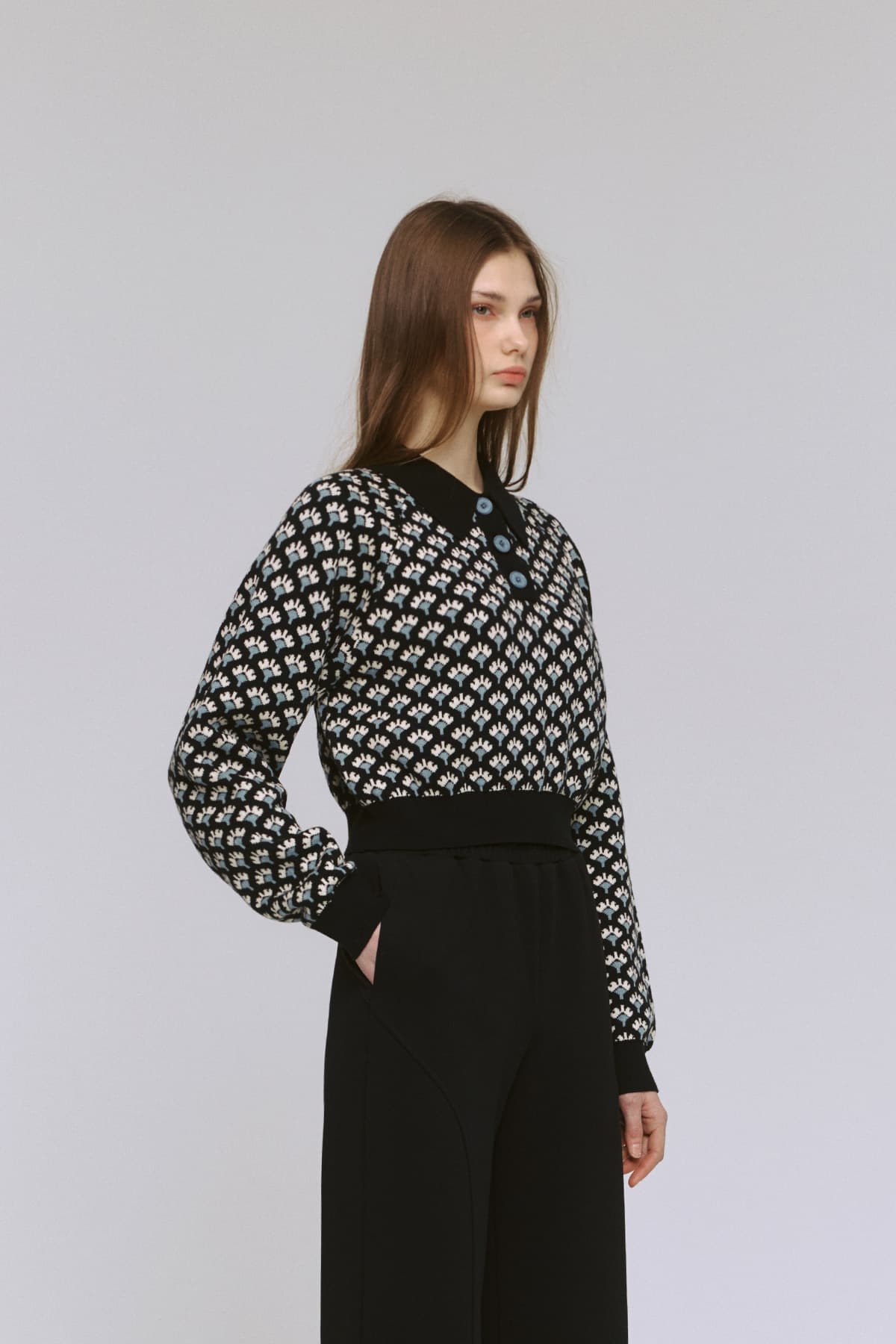 Jacquard Raglan Collar T-Shirt (BK) — vue 12