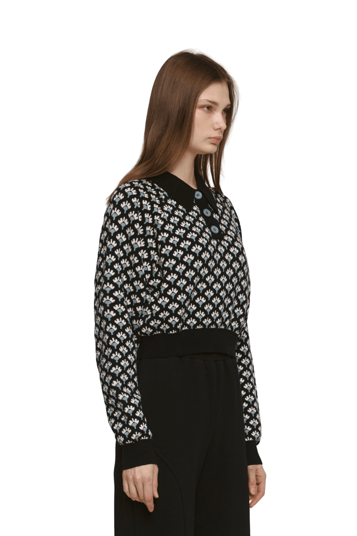 Jacquard Raglan Collar T-Shirt (BK) — vue 3