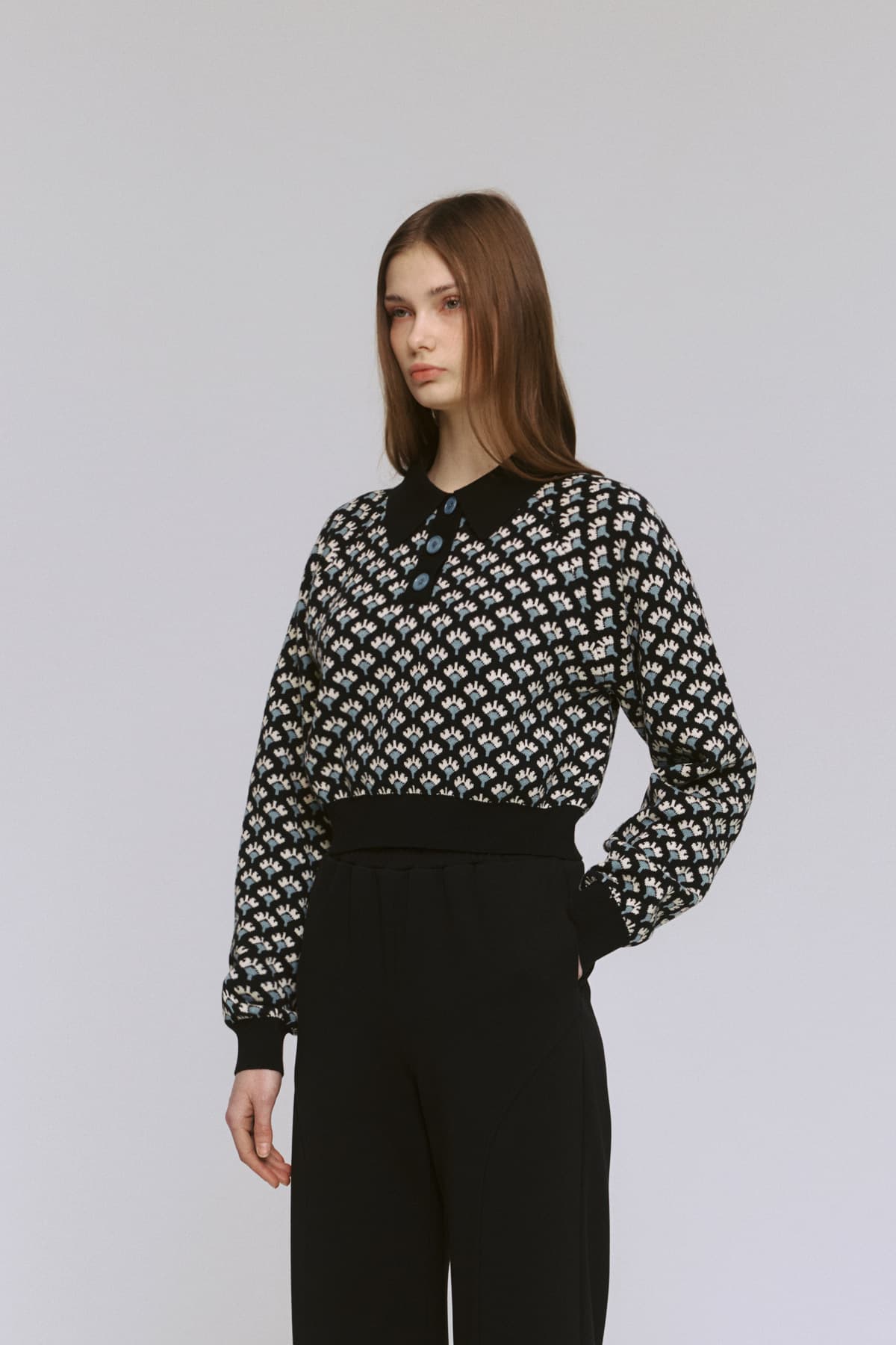 Jacquard Raglan Collar T-Shirt (BK) — vue 7