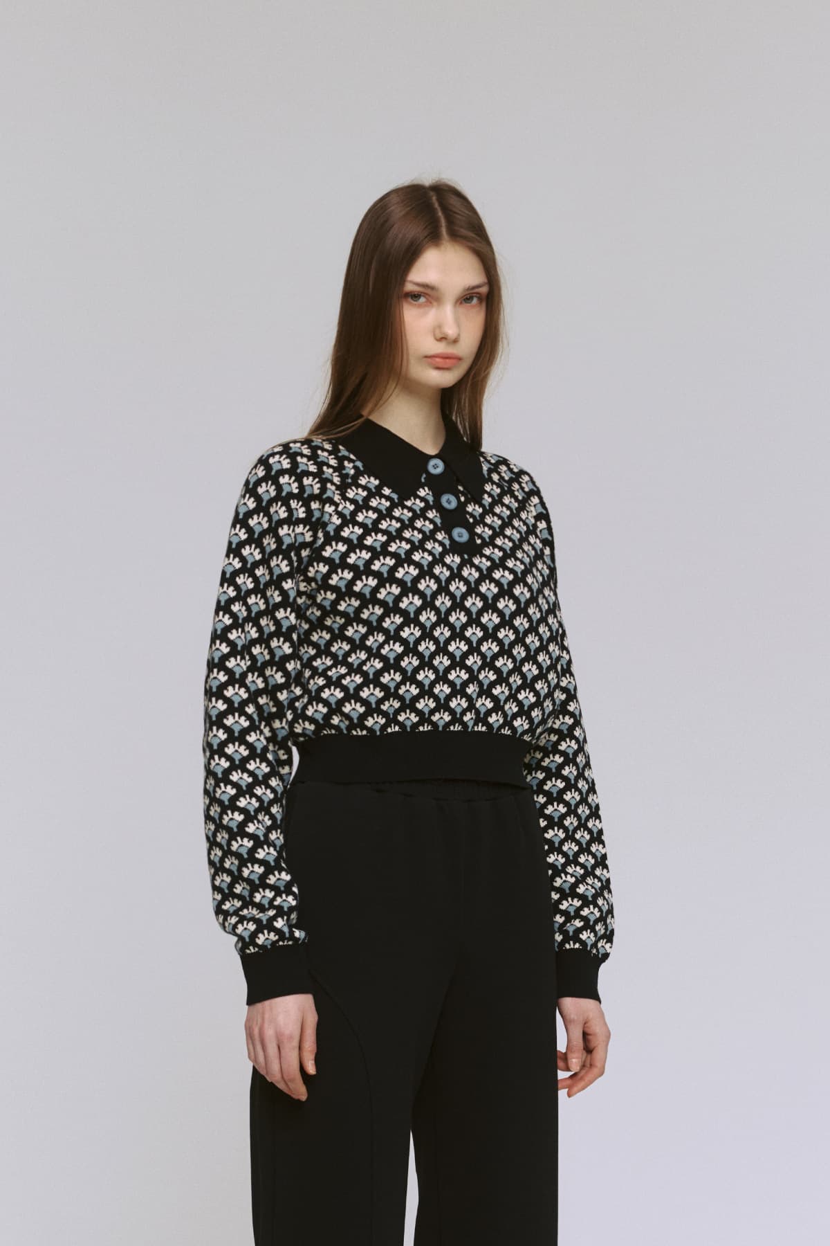 Jacquard Raglan Collar T-Shirt (BK) — vue 9