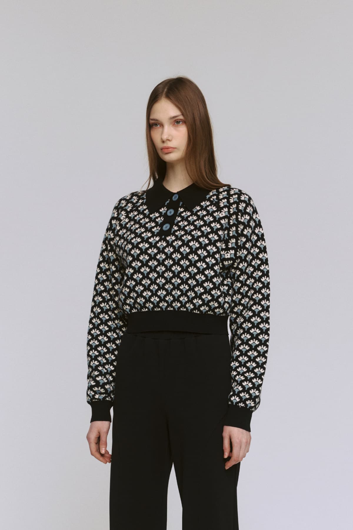 Jacquard Raglan Collar T-Shirt (BK) — vue 10