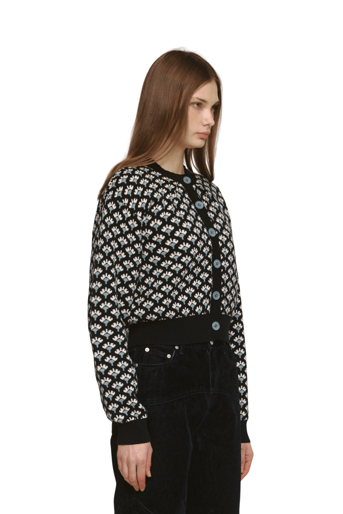 Jacquard Round Cardigan (BK) — vue 3