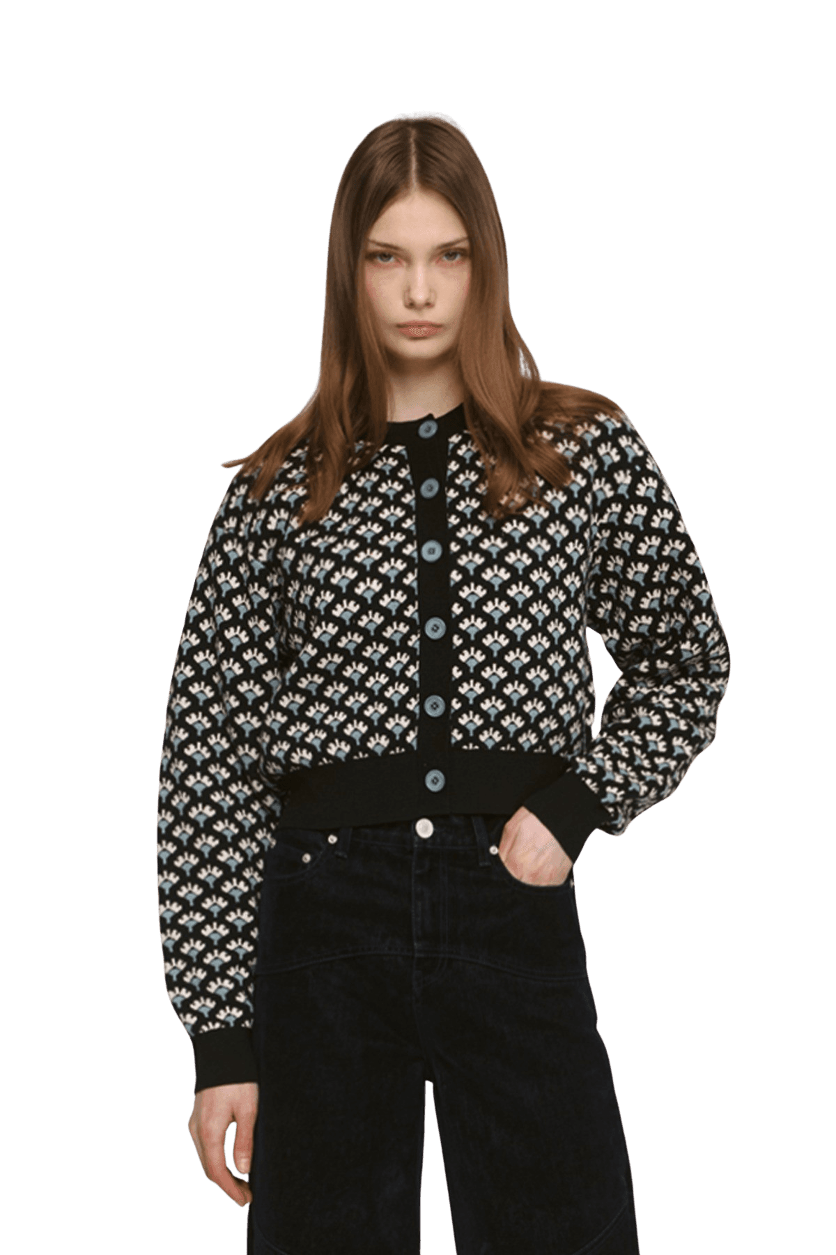 Jacquard Round Cardigan (BK) — vue 5