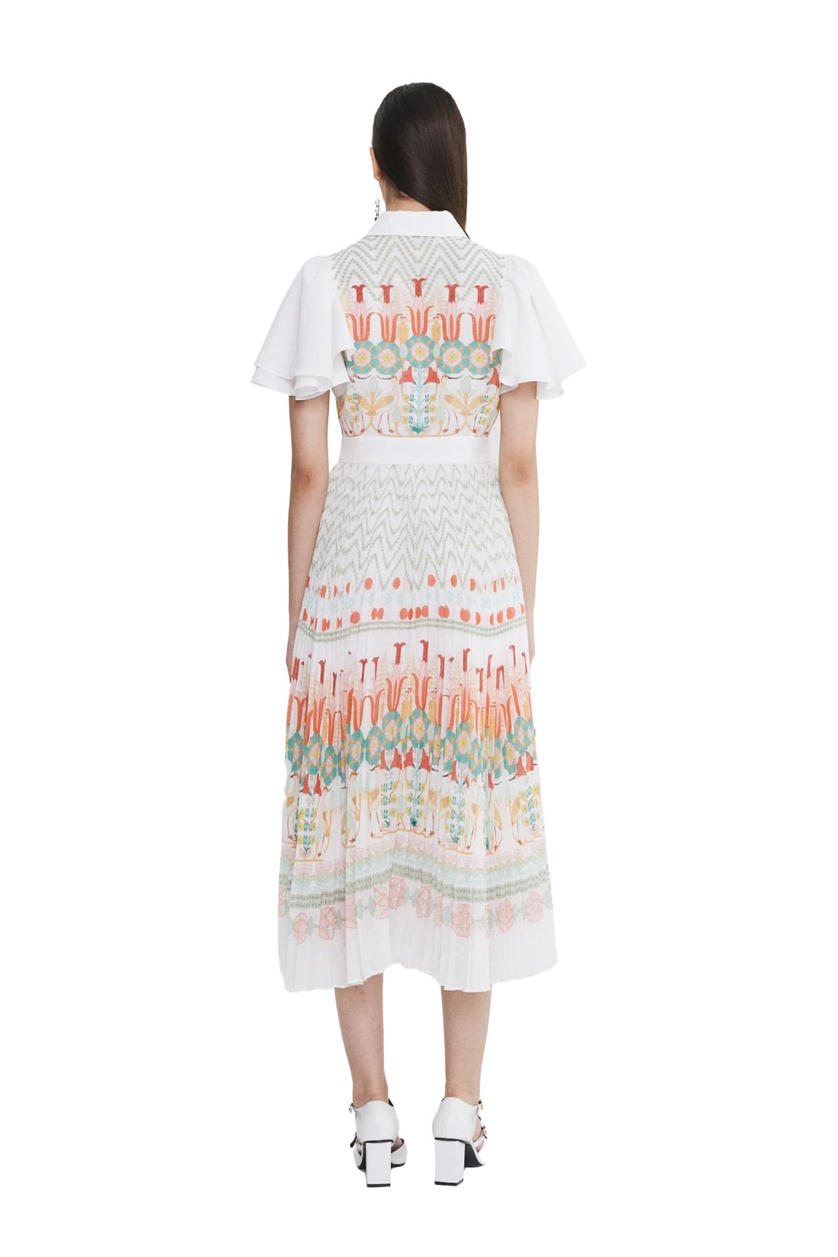 Pleated Ruffle-sleeve Dress (WH) — vue 4