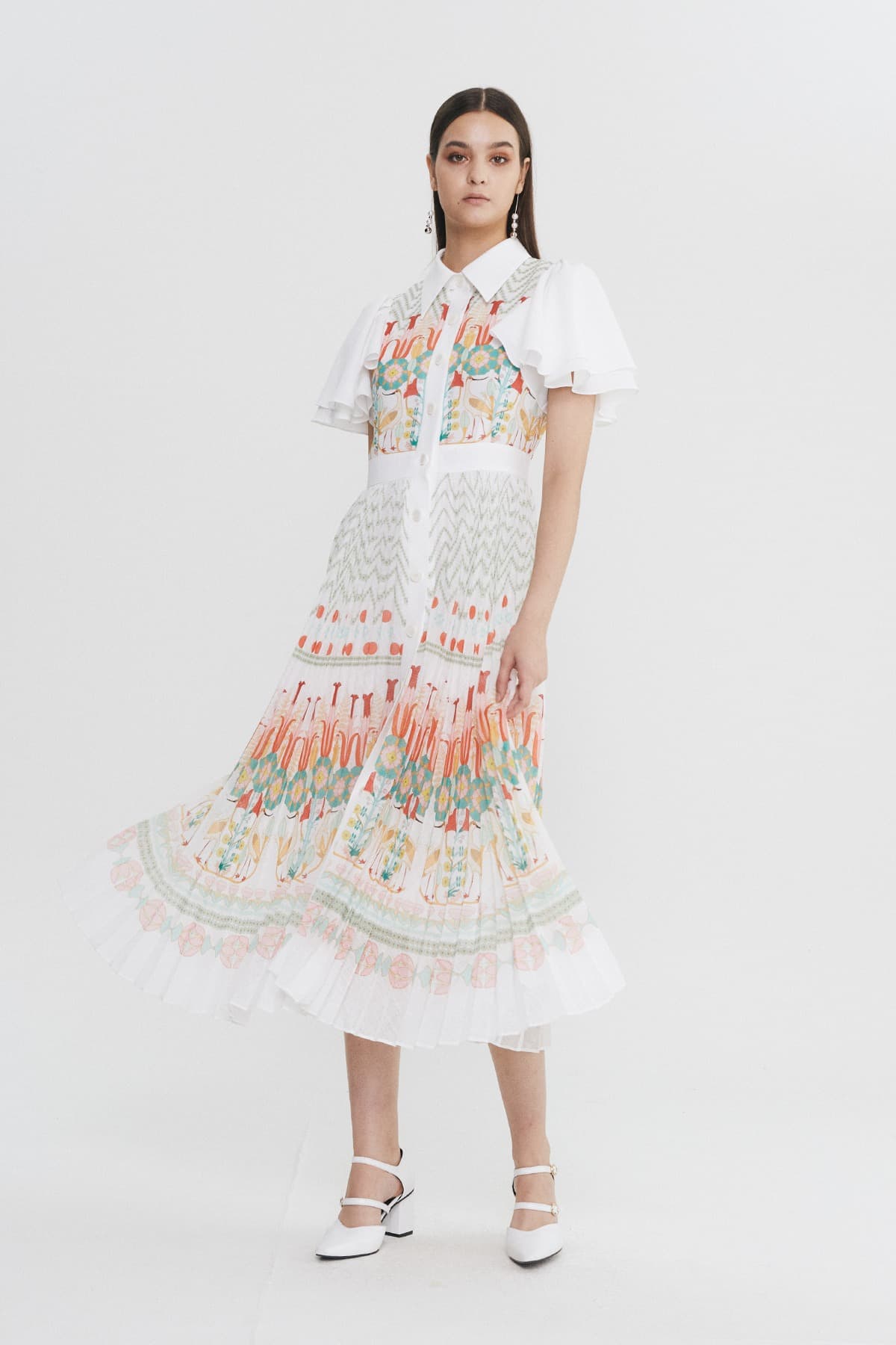 Pleated Ruffle-sleeve Dress (WH) — vue 7