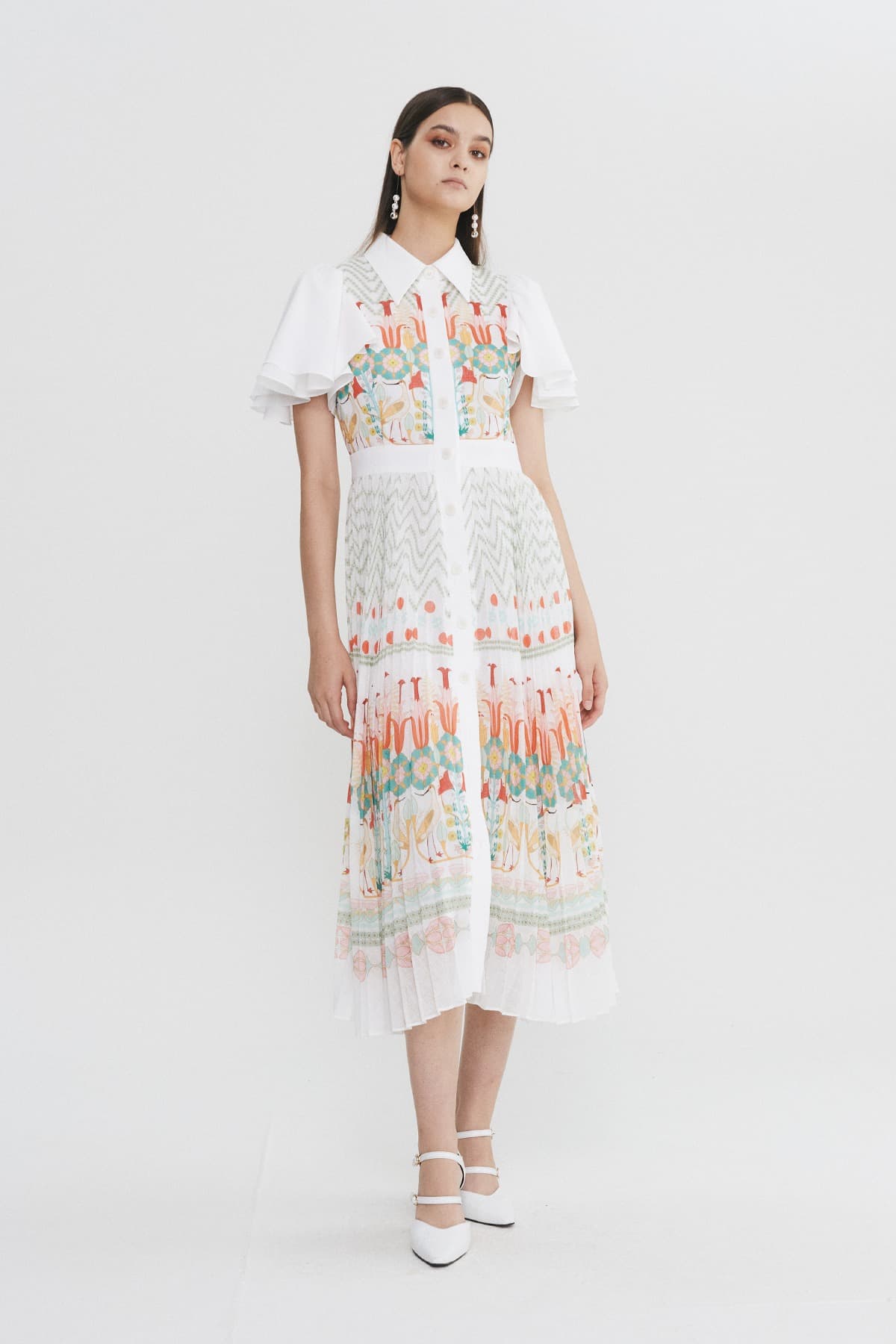 Pleated Ruffle-sleeve Dress (WH) — vue 8