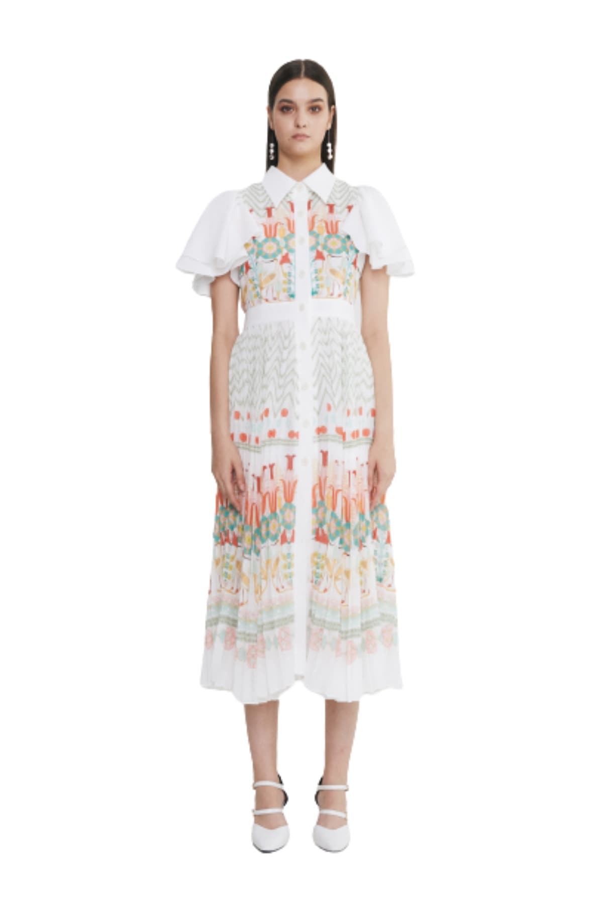 Pleated Ruffle-sleeve Dress (WH) — vue 1