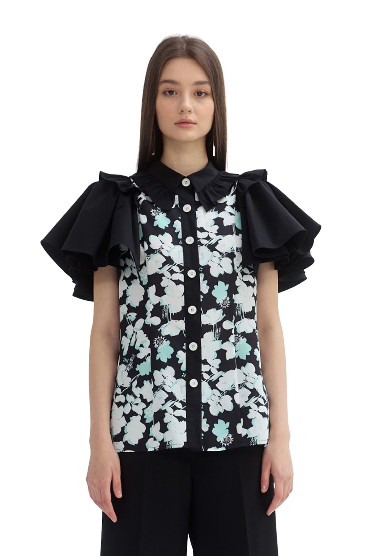 Ruffle Frill Blouse (BW) — vue 1