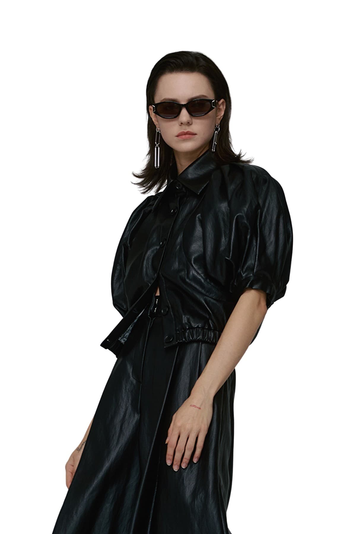Puff Short-sleeved Fake Leather Jacket (BK) — vue 5