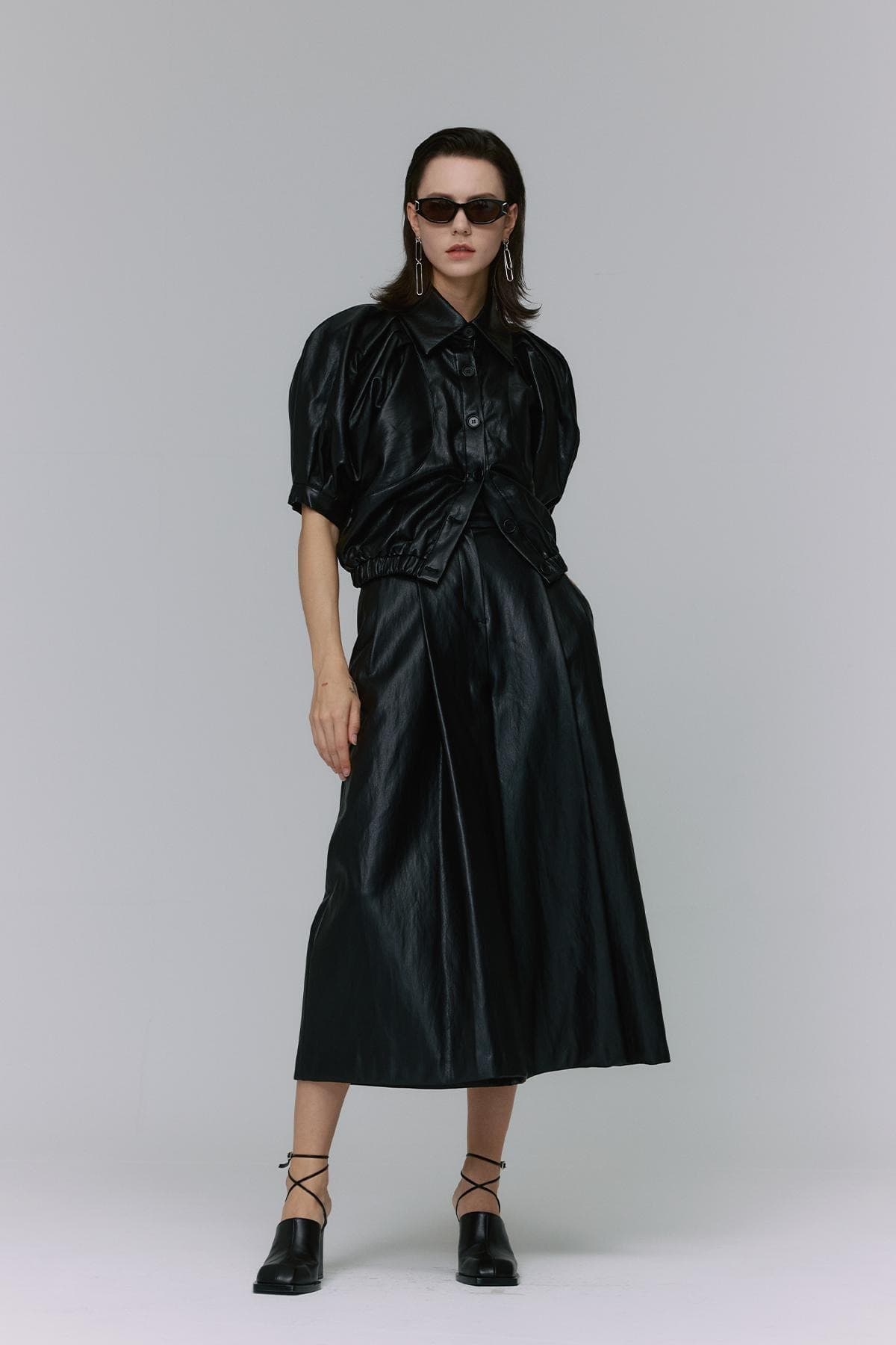 Puff Short-sleeved Fake Leather Jacket (BK) — vue 6