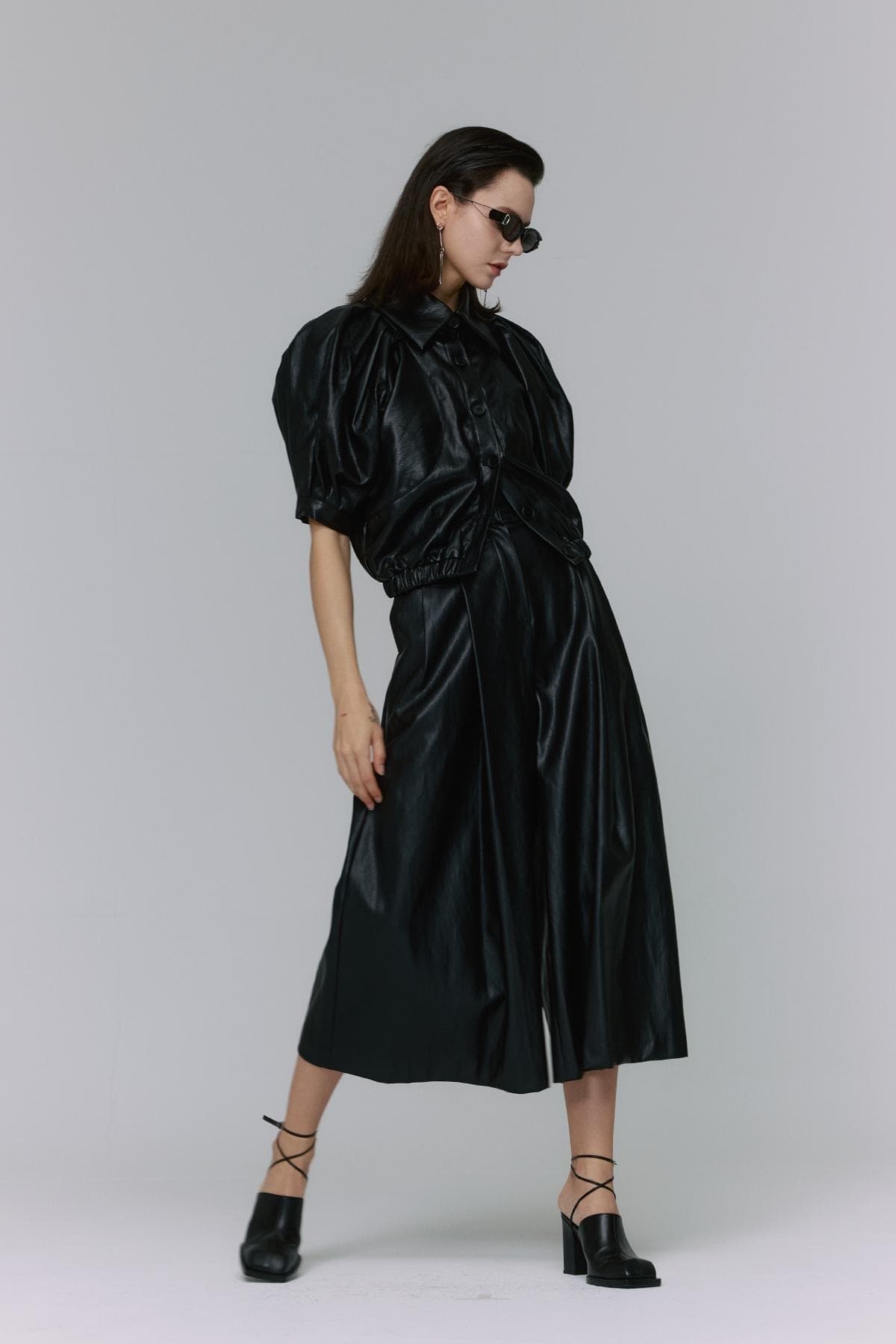 Puff Short-sleeved Fake Leather Jacket (BK) — vue 7