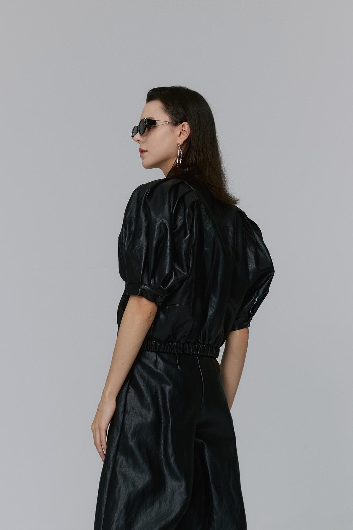 Puff Short-sleeved Fake Leather Jacket (BK) — vue 8