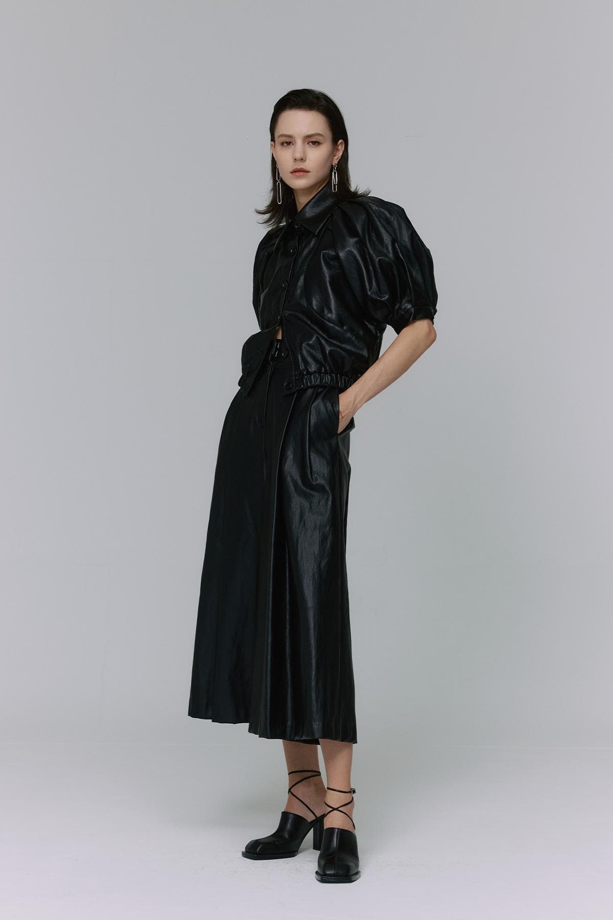Puff Short-sleeved Fake Leather Jacket (BK) — vue 9