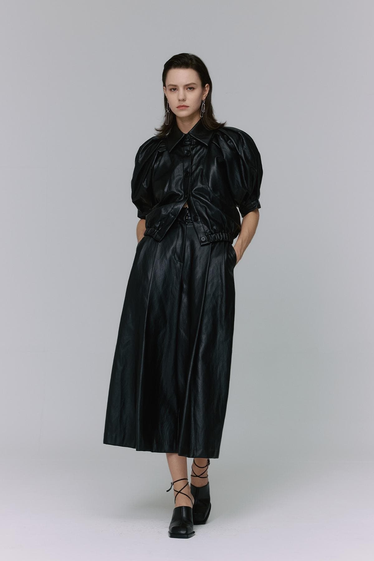Puff Short-sleeved Fake Leather Jacket (BK) — vue 10