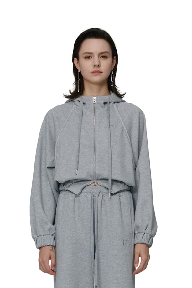 Embroidery Raglan Hoodie Zip-up (GRAY) — vue 2