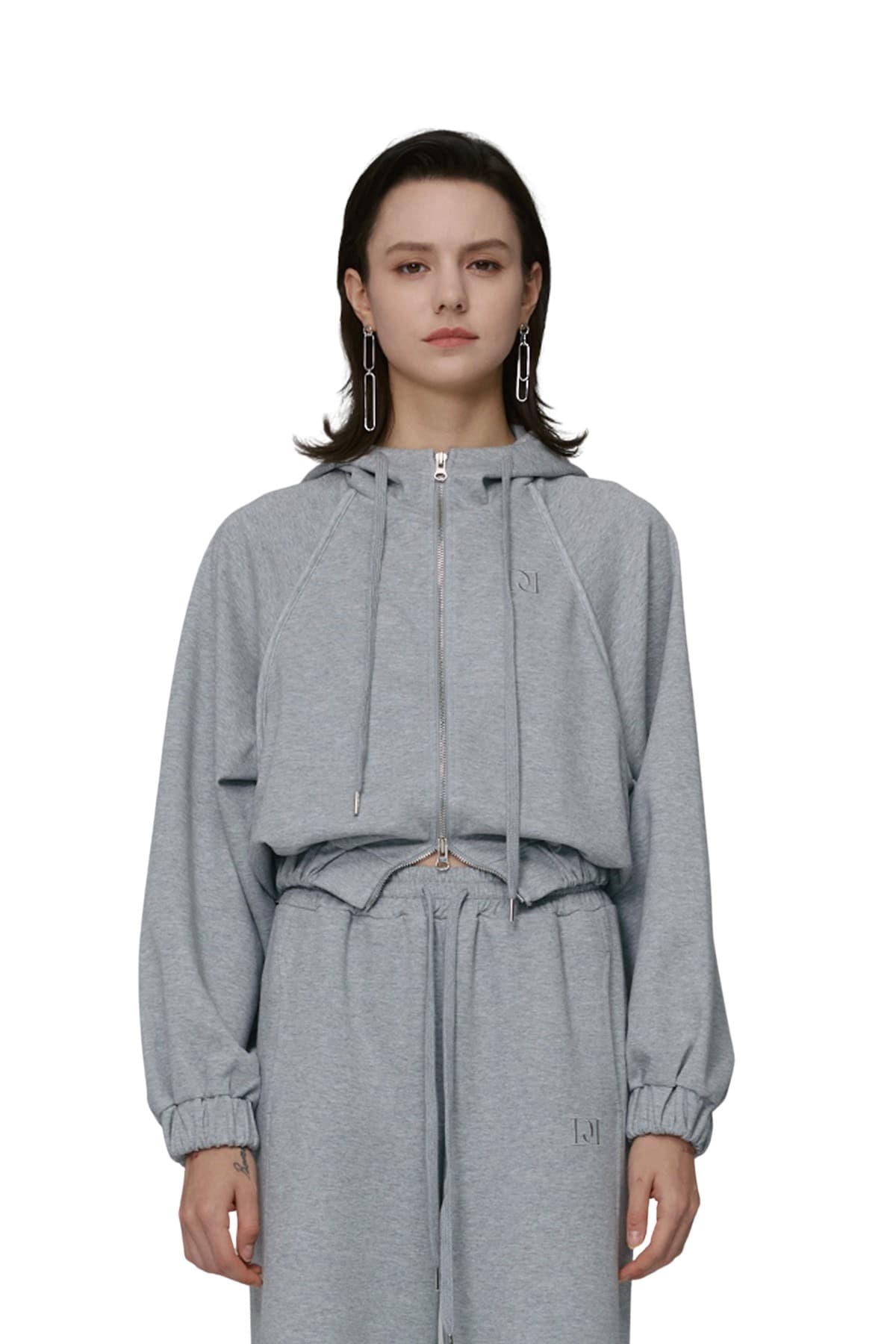 Embroidery Raglan Hoodie Zip-up (GRAY) — vue 1
