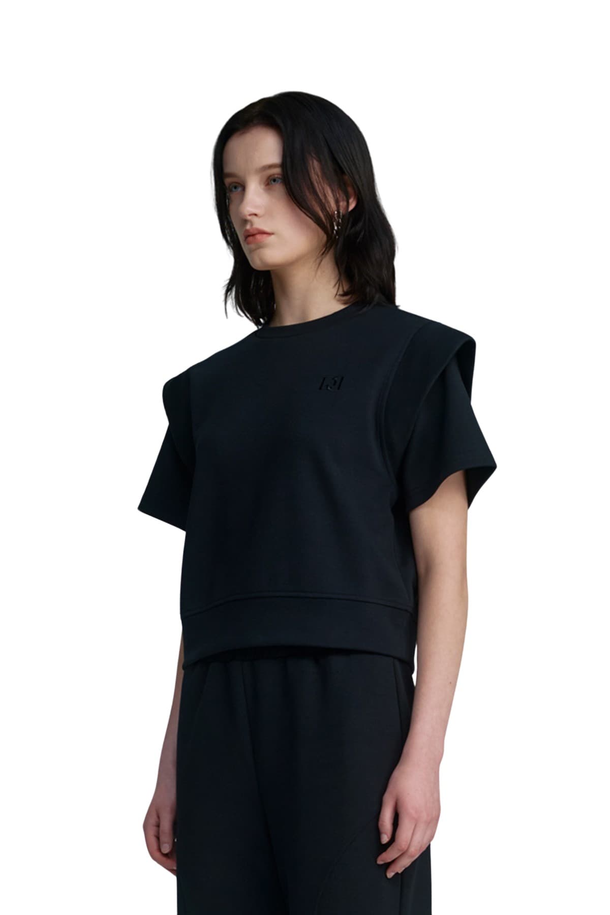 Embroidery Half-sleeved Sweatshirt (BLACK) — vue 3