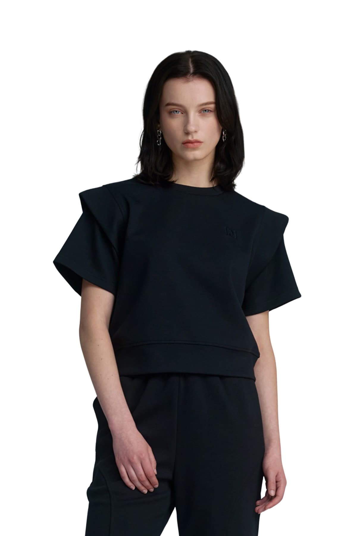 Embroidery Half-sleeved Sweatshirt (BLACK) — vue 5