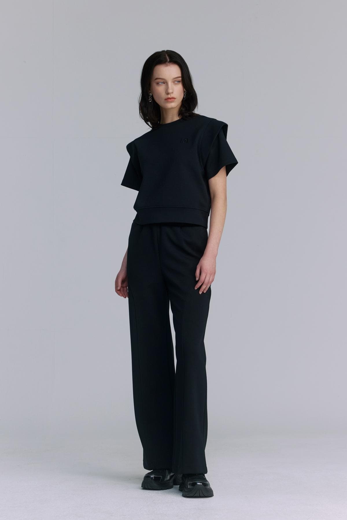 Embroidery Half-sleeved Sweatshirt (BLACK) — vue 7