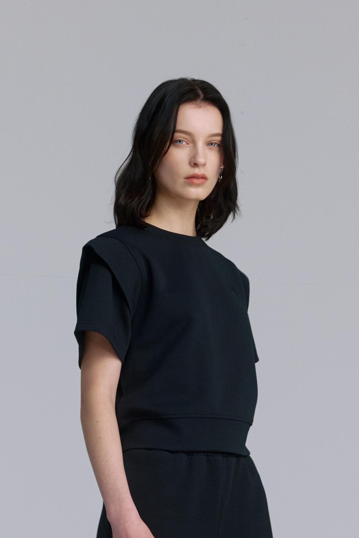 Embroidery Half-sleeved Sweatshirt (BLACK) — vue 8