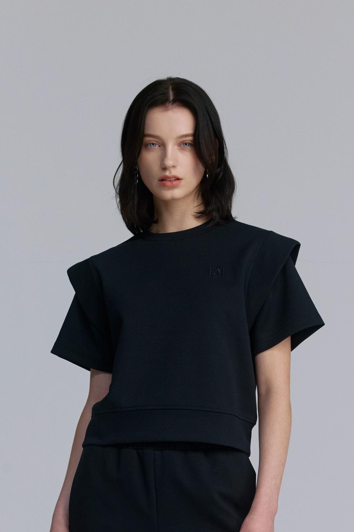 Embroidery Half-sleeved Sweatshirt (BLACK) — vue 9
