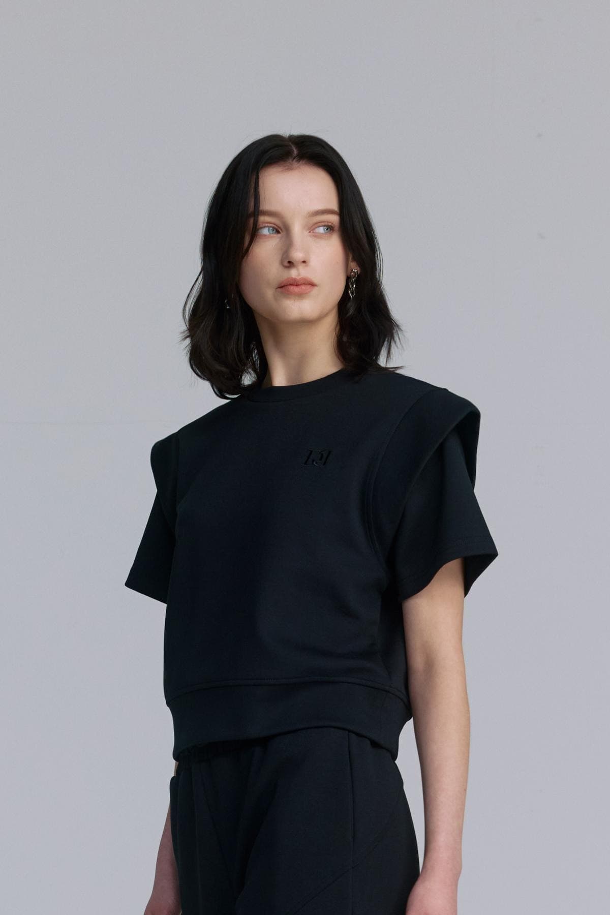 Embroidery Half-sleeved Sweatshirt (BLACK) — vue 10