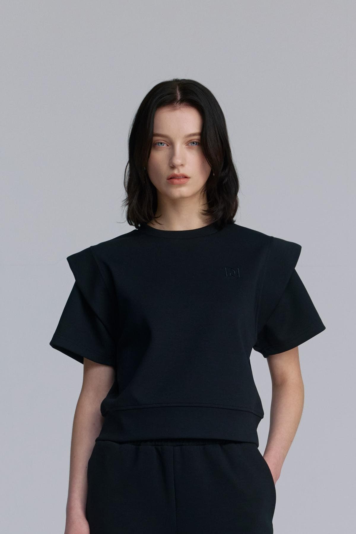 Embroidery Half-sleeved Sweatshirt (BLACK) — vue 11