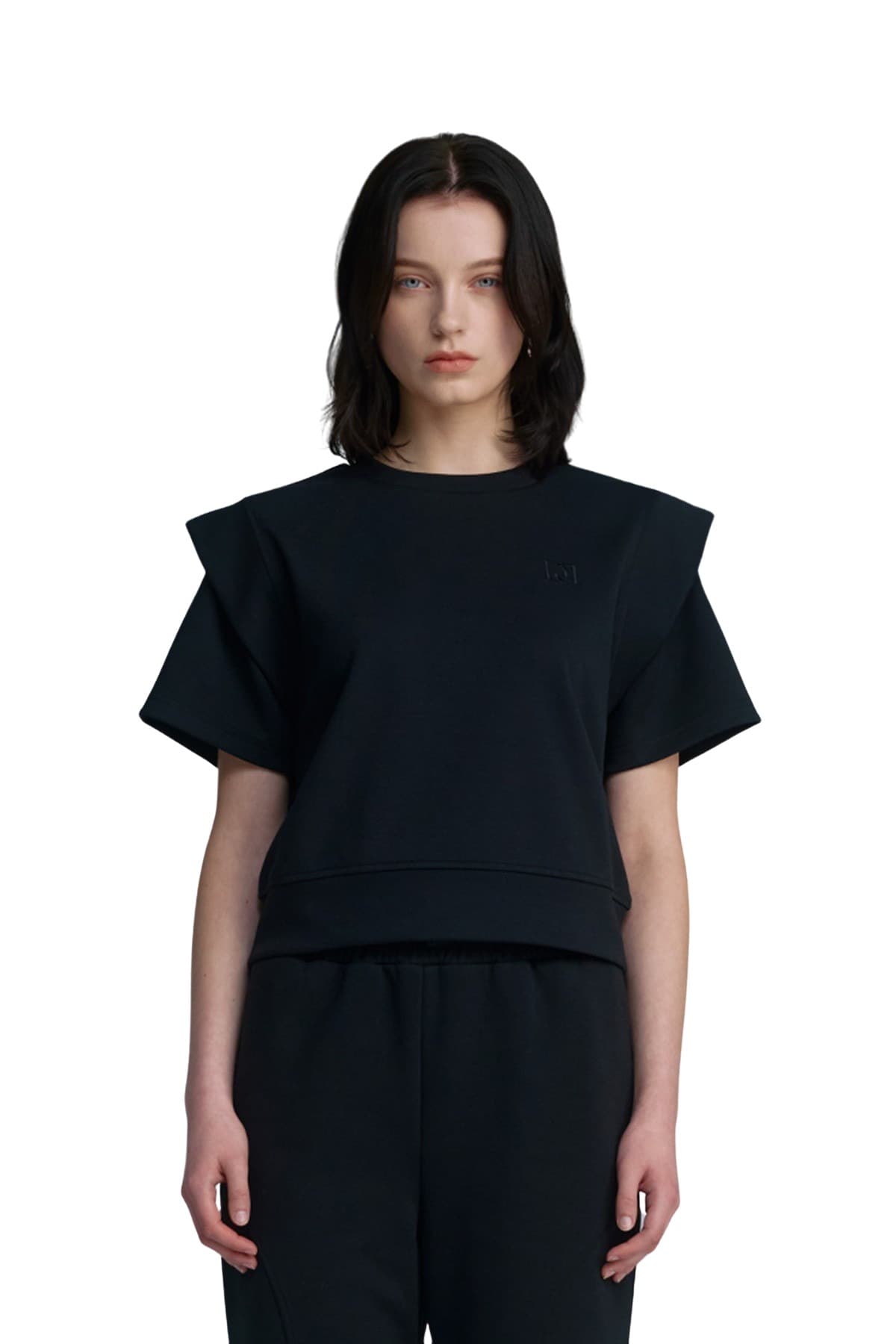 Embroidery Half-sleeved Sweatshirt (BLACK) — vue 1