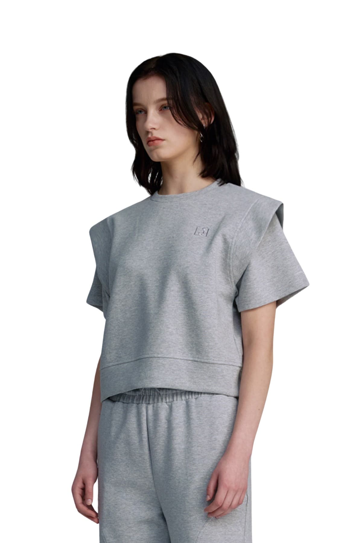 Embroidery Half-sleeved Sweatshirt (GRAY) — vue 3