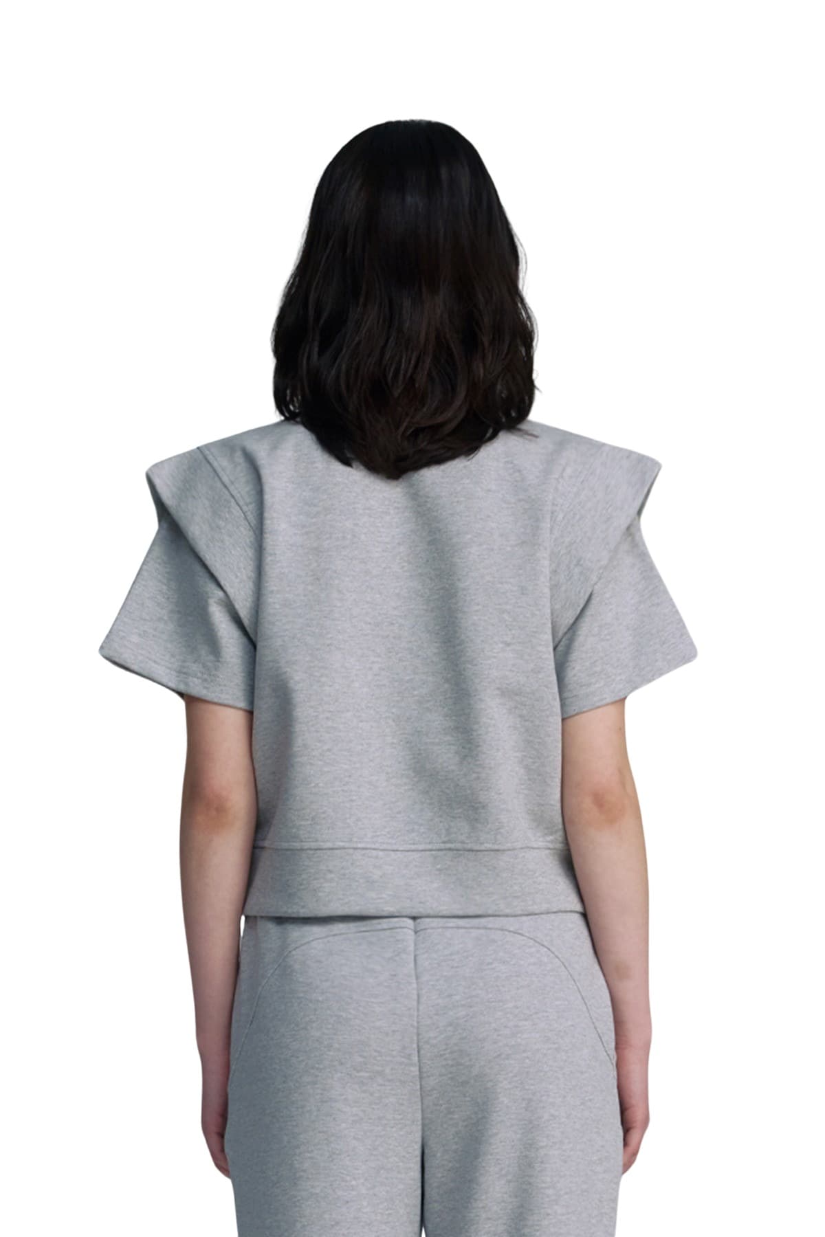 Embroidery Half-sleeved Sweatshirt (GRAY) — vue 4