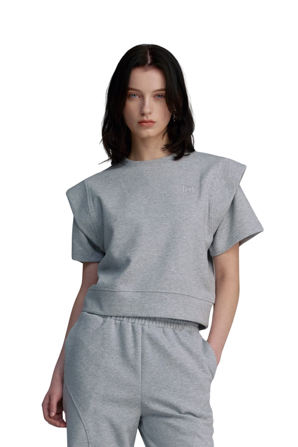 Embroidery Half-sleeved Sweatshirt (GRAY) — vue 5