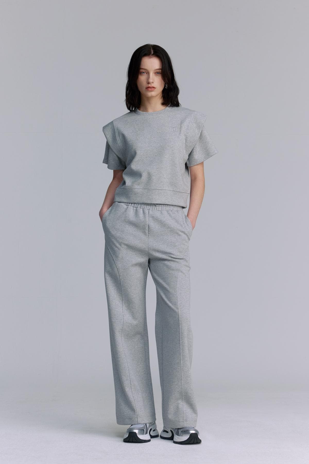 Embroidery Half-sleeved Sweatshirt (GRAY) — vue 7