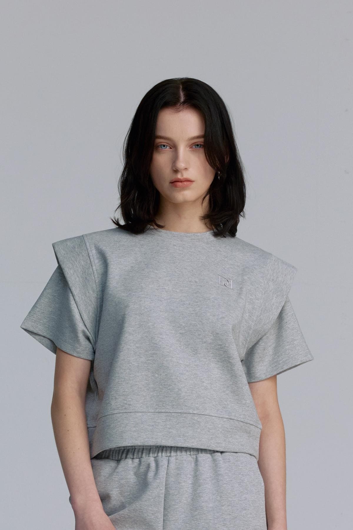 Embroidery Half-sleeved Sweatshirt (GRAY) — vue 10