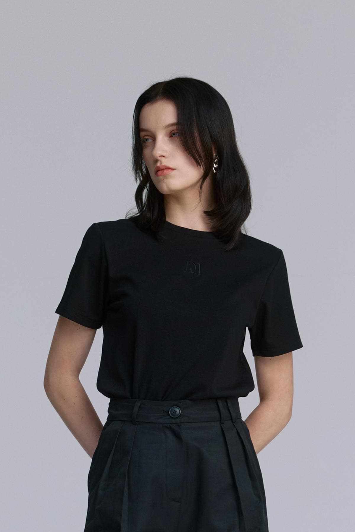 Embroidery Combi Line T-shirt (BLACK) — vue 11