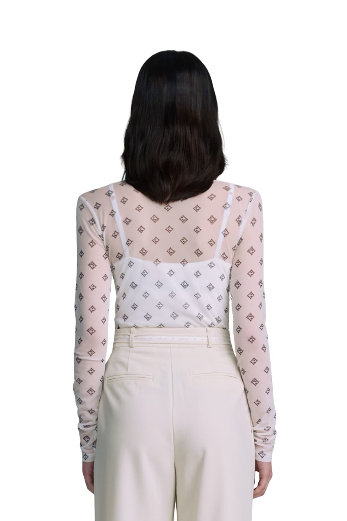 Mesh Print Turtleneck T-shirt (WHITE) — vue 4