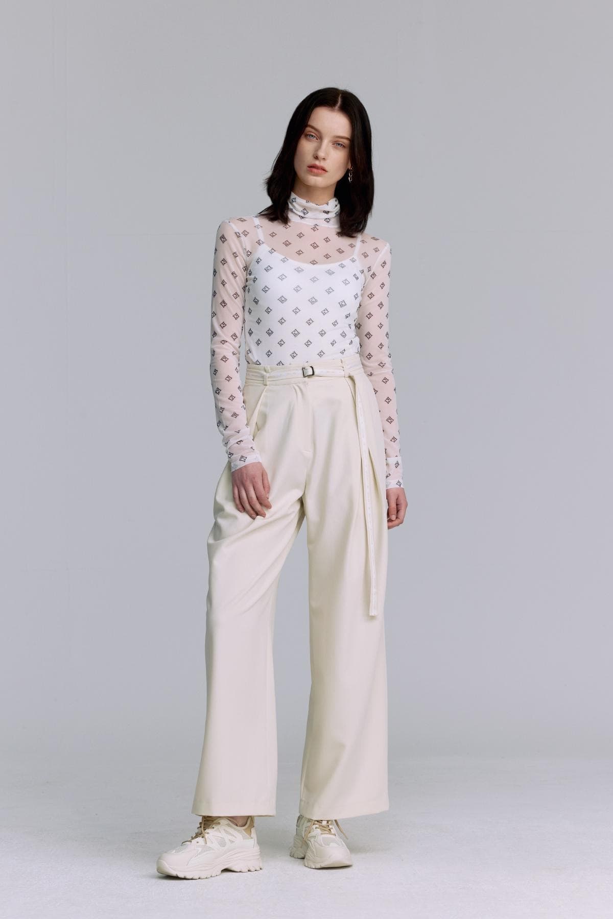 Mesh Print Turtleneck T-shirt (WHITE) — vue 7